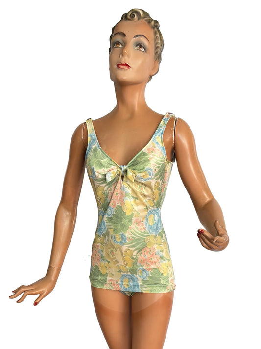 1960s Catalina Floral Skirted Swimsuit | S/M