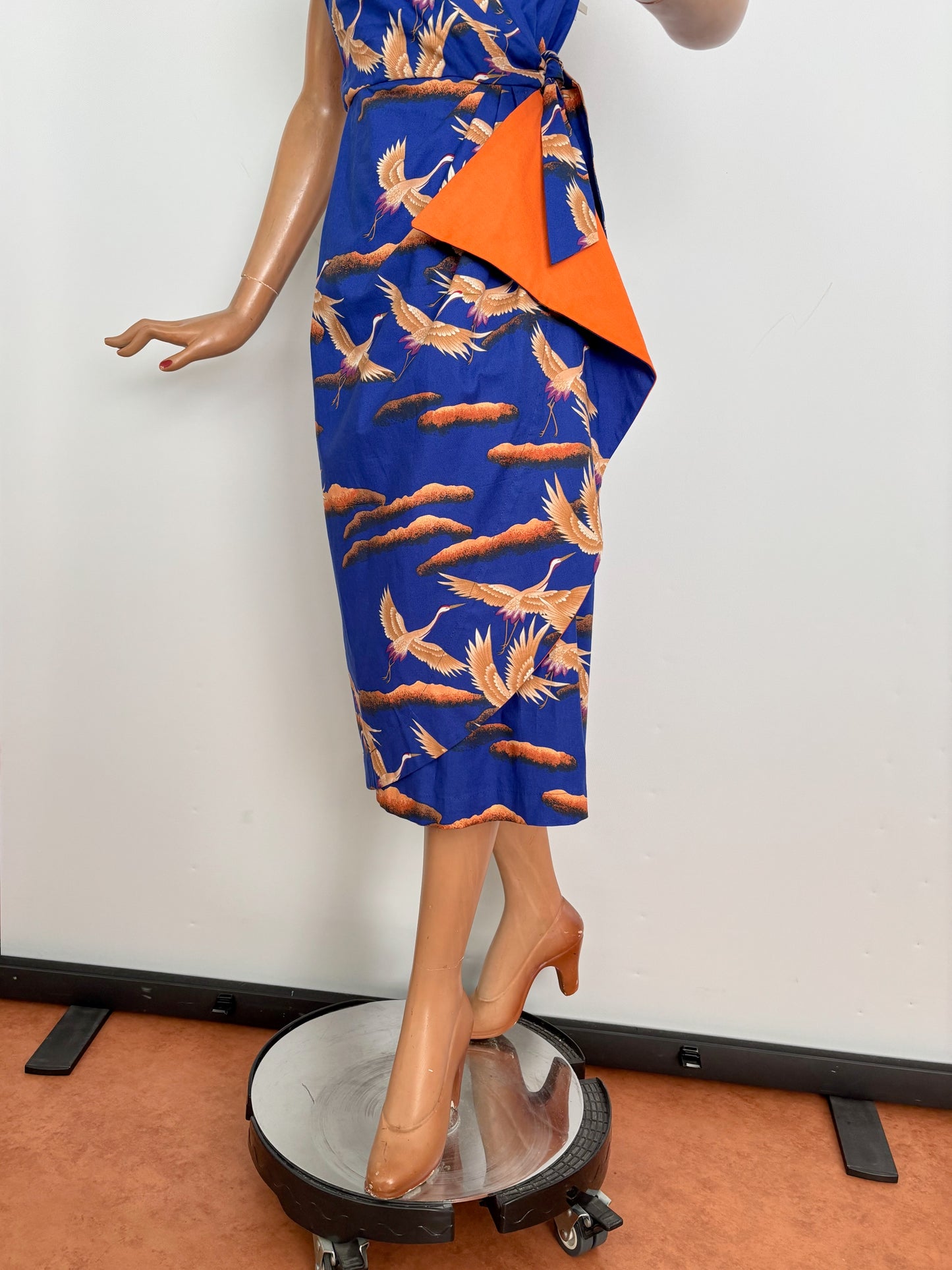 M | Alfred Shaheen Crane Bird Sarong Dress And Bolero Set