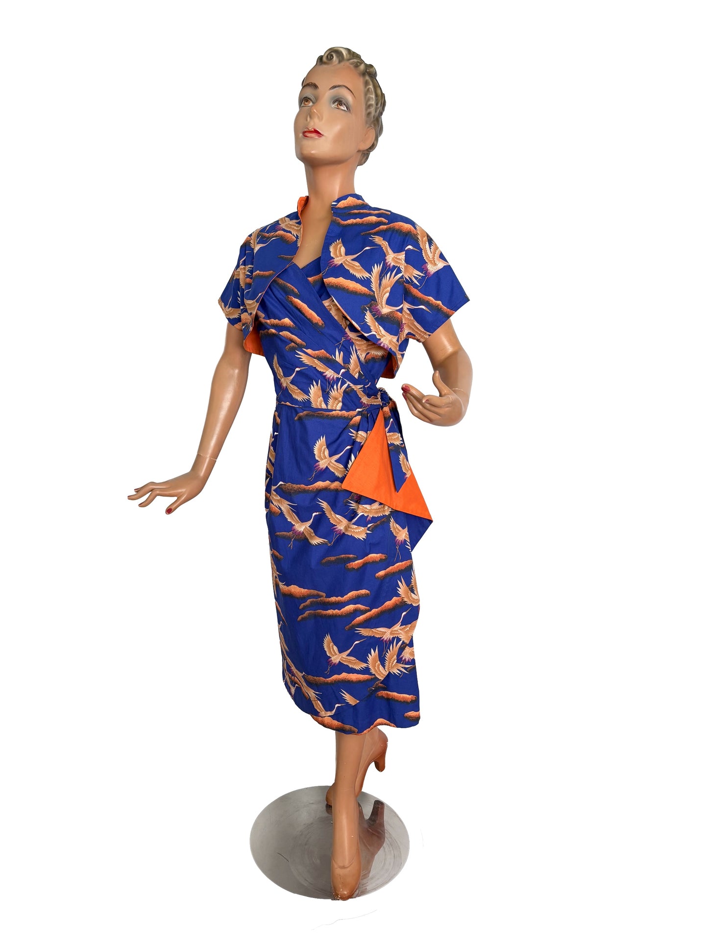 M | Alfred Shaheen Crane Bird Sarong Dress And Bolero Set