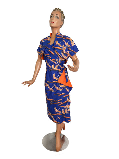 M | Alfred Shaheen Crane Bird Sarong Dress And Bolero Set
