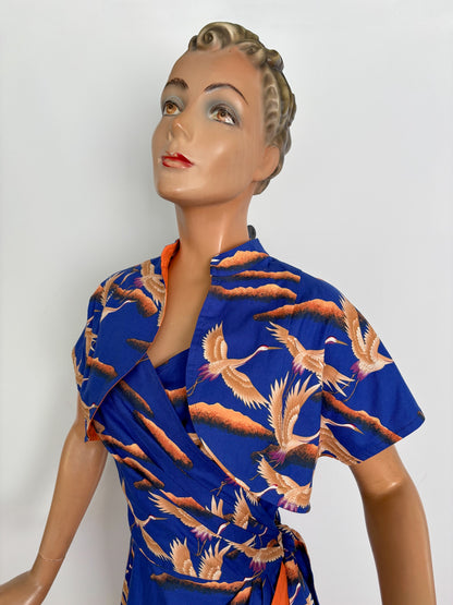 M | Alfred Shaheen Crane Bird Sarong Dress And Bolero Set