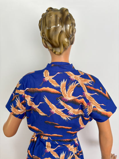 M | Alfred Shaheen Crane Bird Sarong Dress And Bolero Set