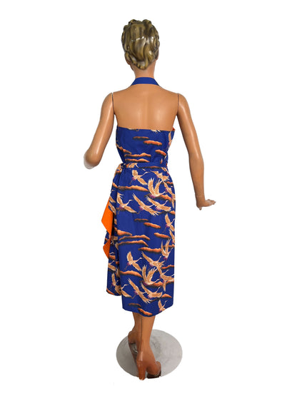 M | Alfred Shaheen Crane Bird Sarong Dress And Bolero Set
