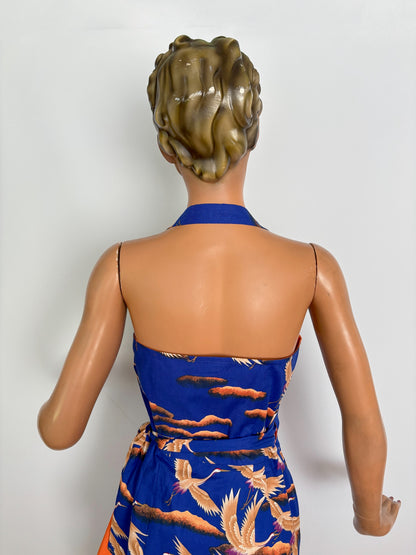 M | Alfred Shaheen Crane Bird Sarong Dress And Bolero Set