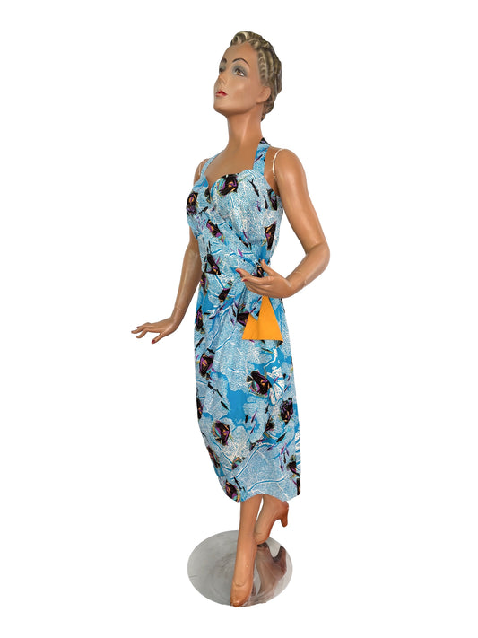 S | Alfred Shaheen Coral Fantasy Sarong Dress And Bolero Set