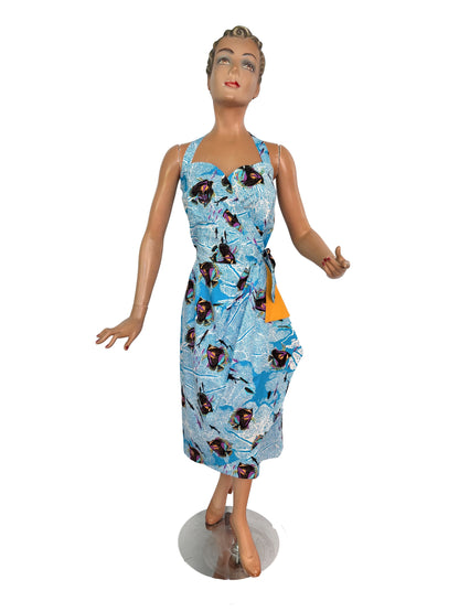 S | Alfred Shaheen Coral Fantasy Sarong Dress And Bolero Set