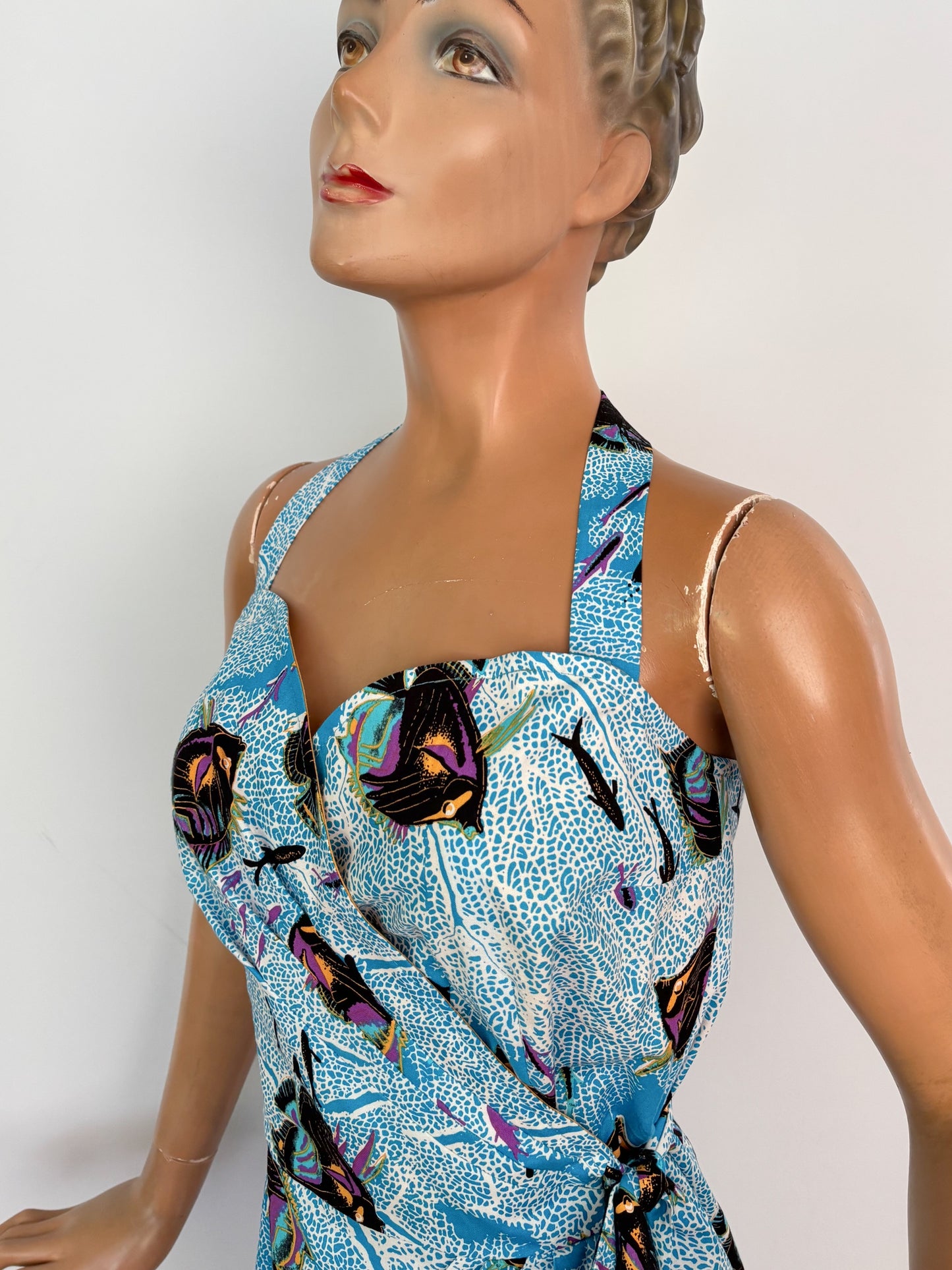 S | Alfred Shaheen Coral Fantasy Sarong Dress And Bolero Set