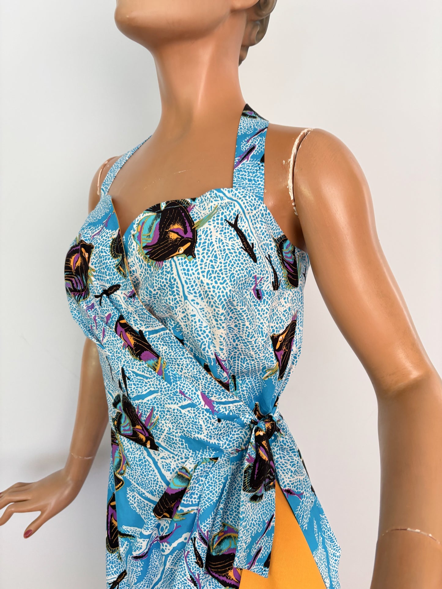 S | Alfred Shaheen Coral Fantasy Sarong Dress And Bolero Set