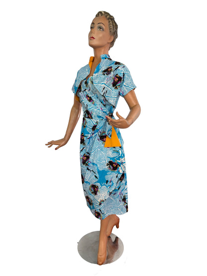 S | Alfred Shaheen Coral Fantasy Sarong Dress And Bolero Set