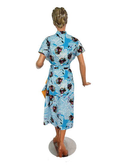 S | Alfred Shaheen Coral Fantasy Sarong Dress And Bolero Set