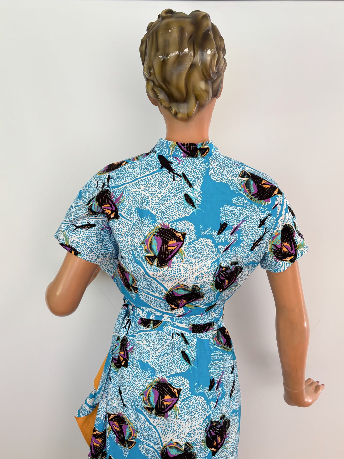 S | Alfred Shaheen Coral Fantasy Sarong Dress And Bolero Set