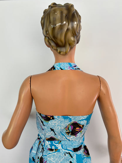 S | Alfred Shaheen Coral Fantasy Sarong Dress And Bolero Set