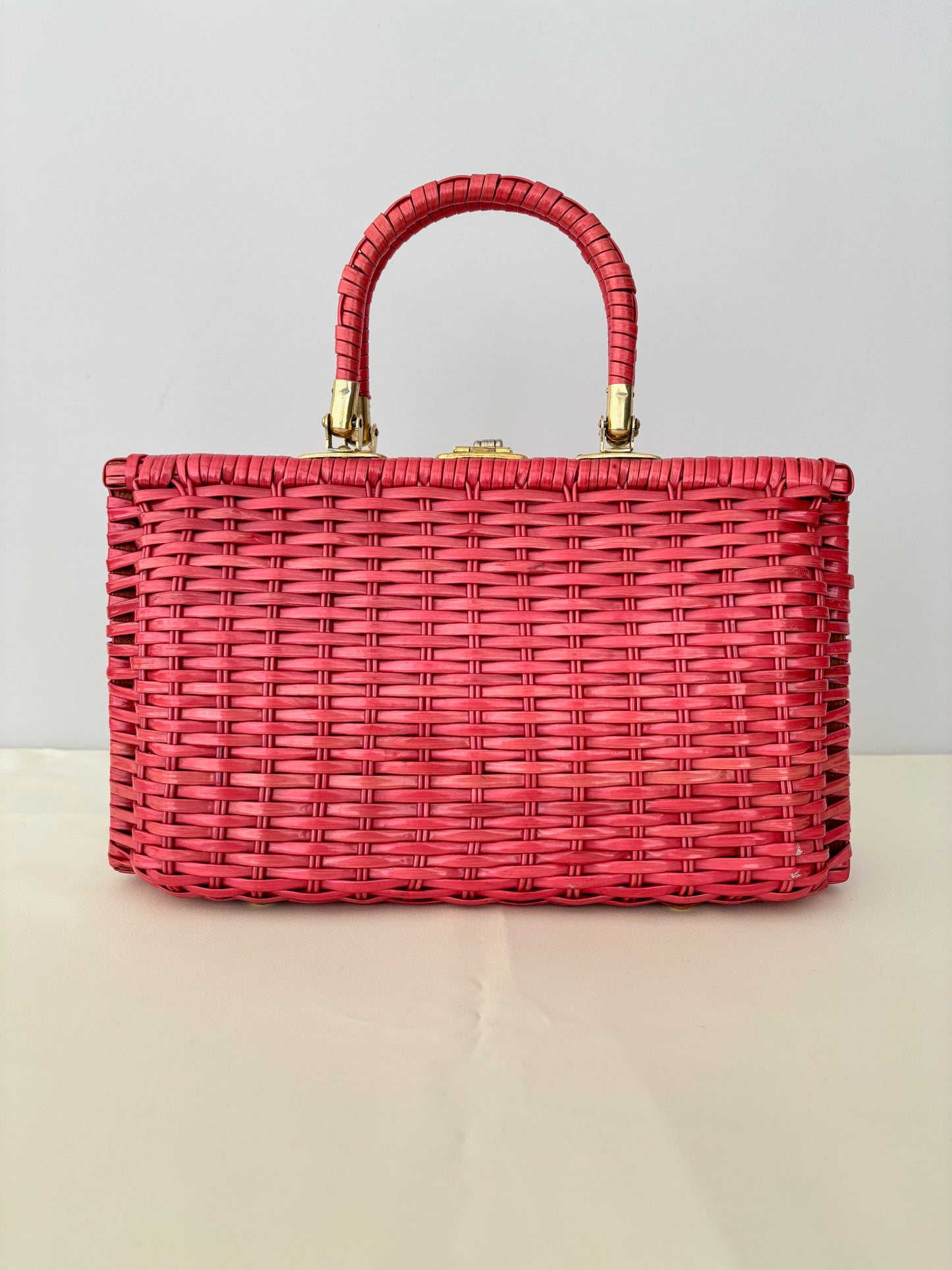 1950s/60s Red Plastic Wicker Handbag