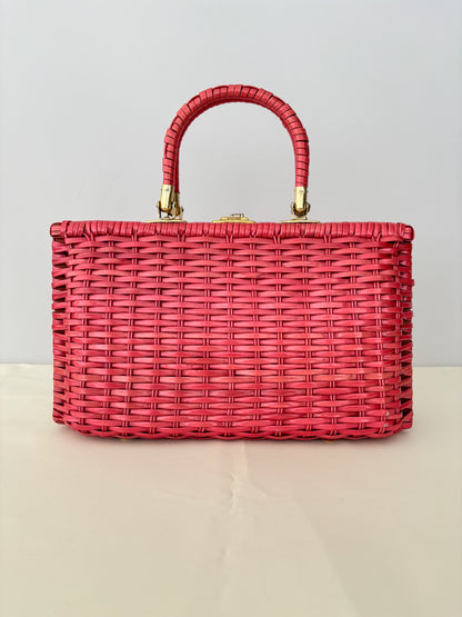 1950s/60s Red Plastic Wicker Handbag