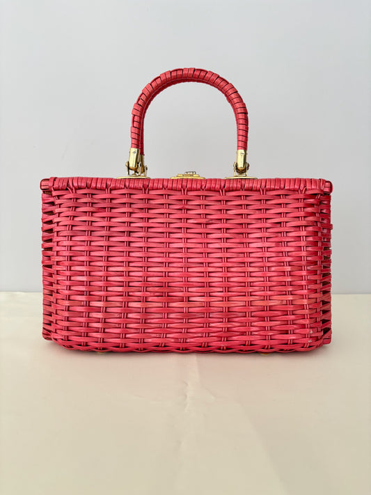 1950s/60s Red Plastic Wicker Handbag