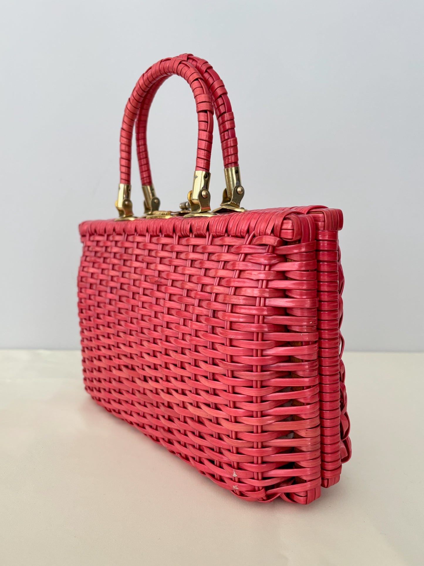 1950s/60s Red Plastic Wicker Handbag
