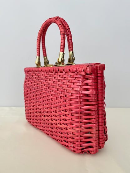 1950s/60s Red Plastic Wicker Handbag