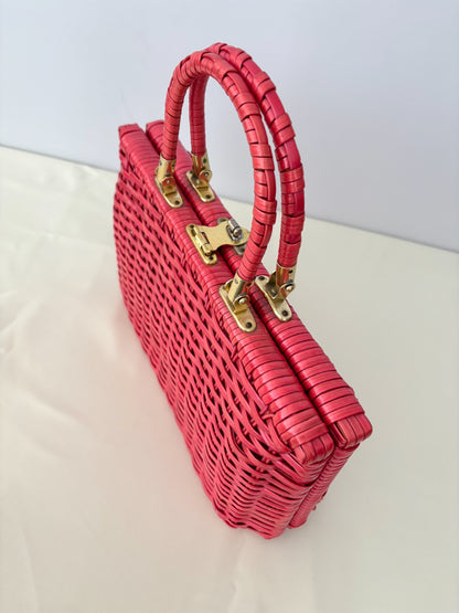 1950s/60s Red Plastic Wicker Handbag