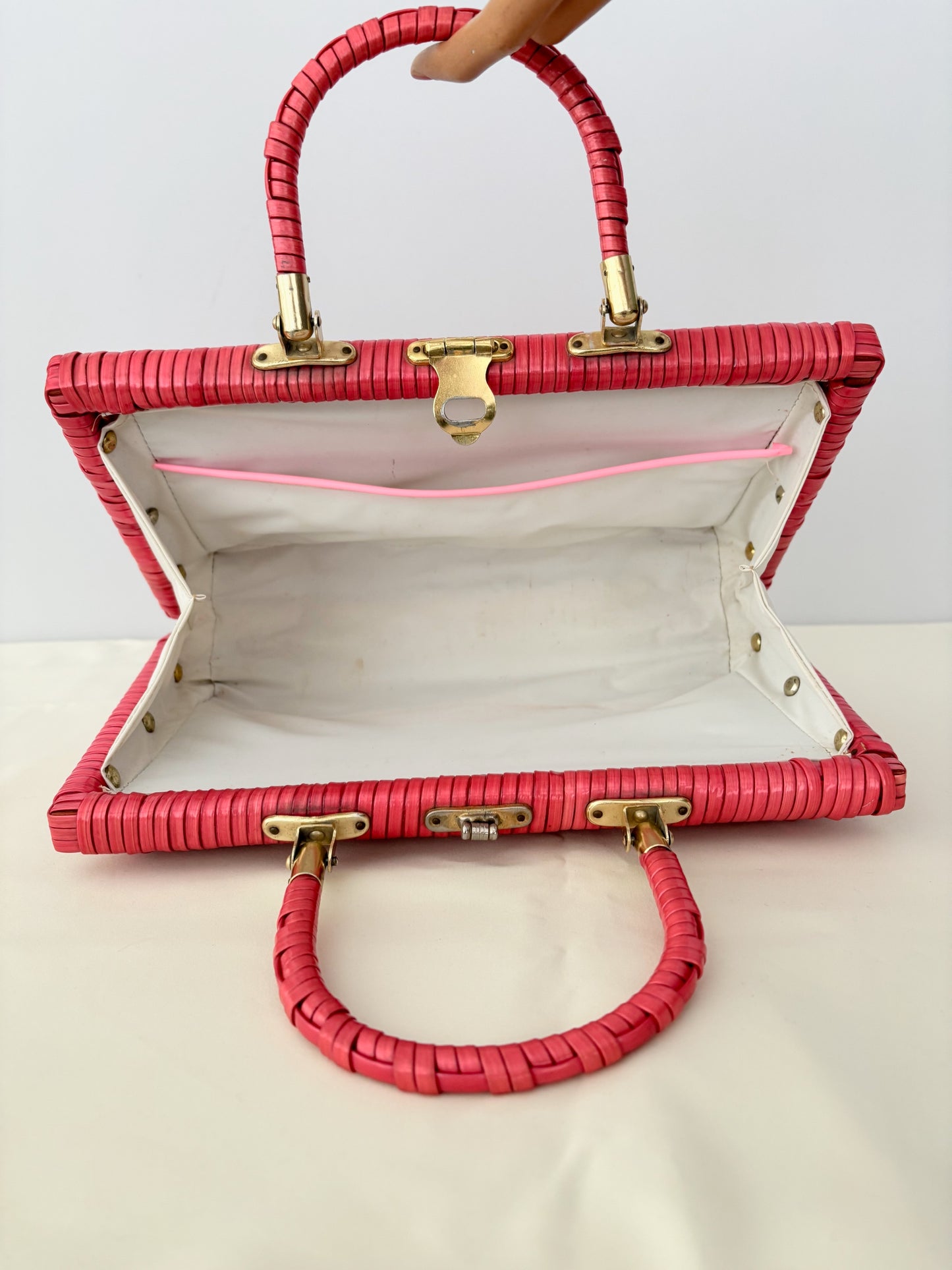 1950s/60s Red Plastic Wicker Handbag