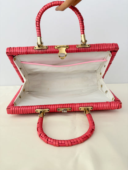 1950s/60s Red Plastic Wicker Handbag