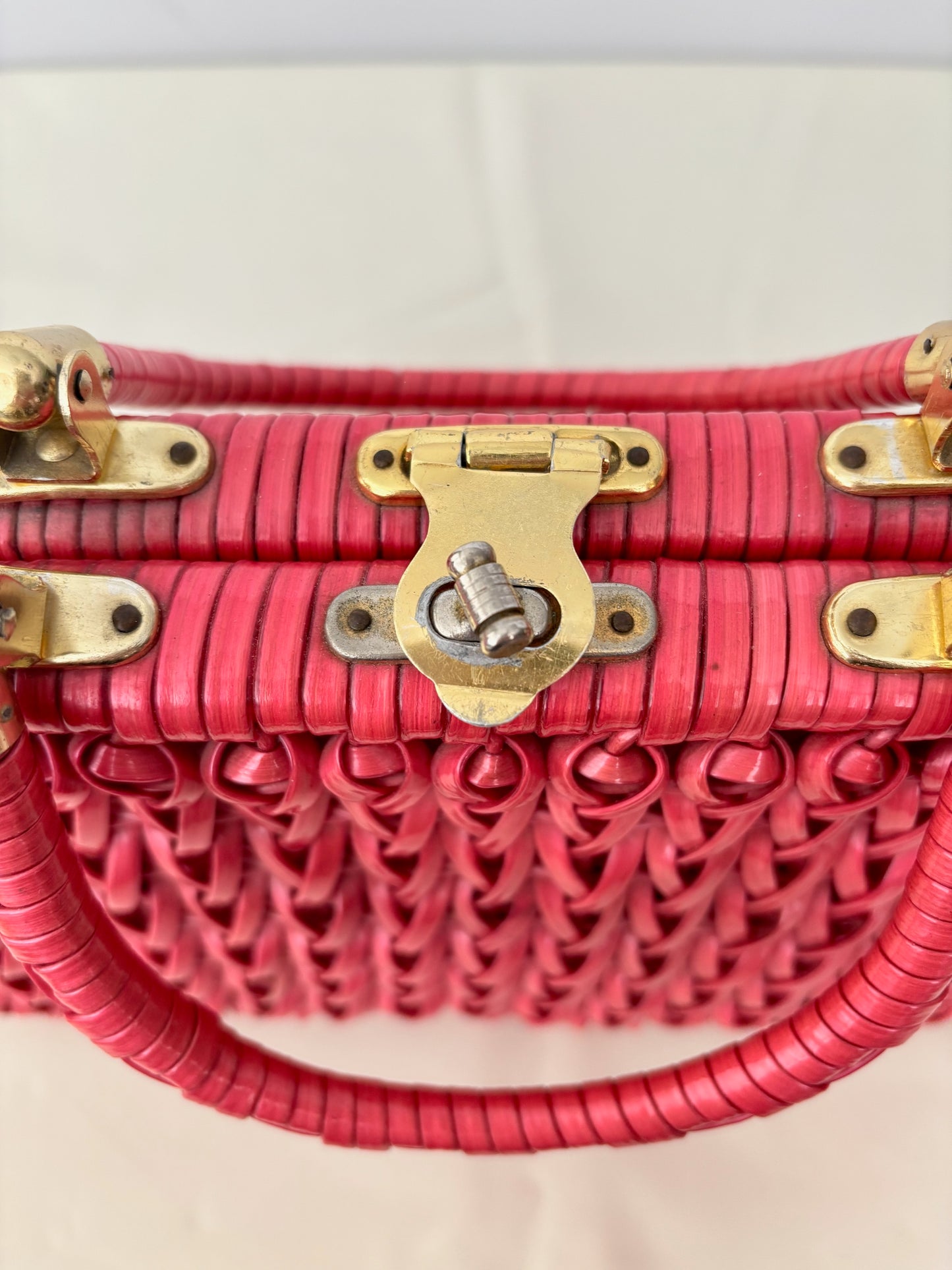 1950s/60s Red Plastic Wicker Handbag