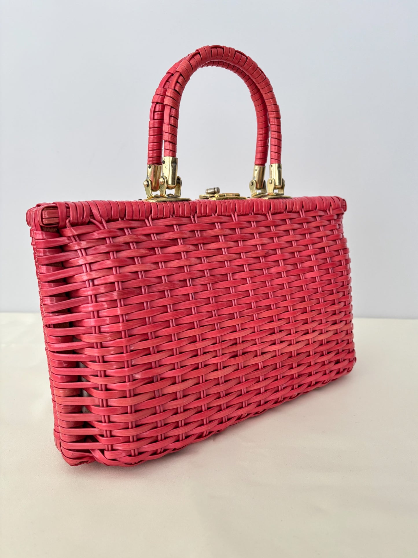 1950s/60s Red Plastic Wicker Handbag