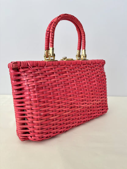 1950s/60s Red Plastic Wicker Handbag