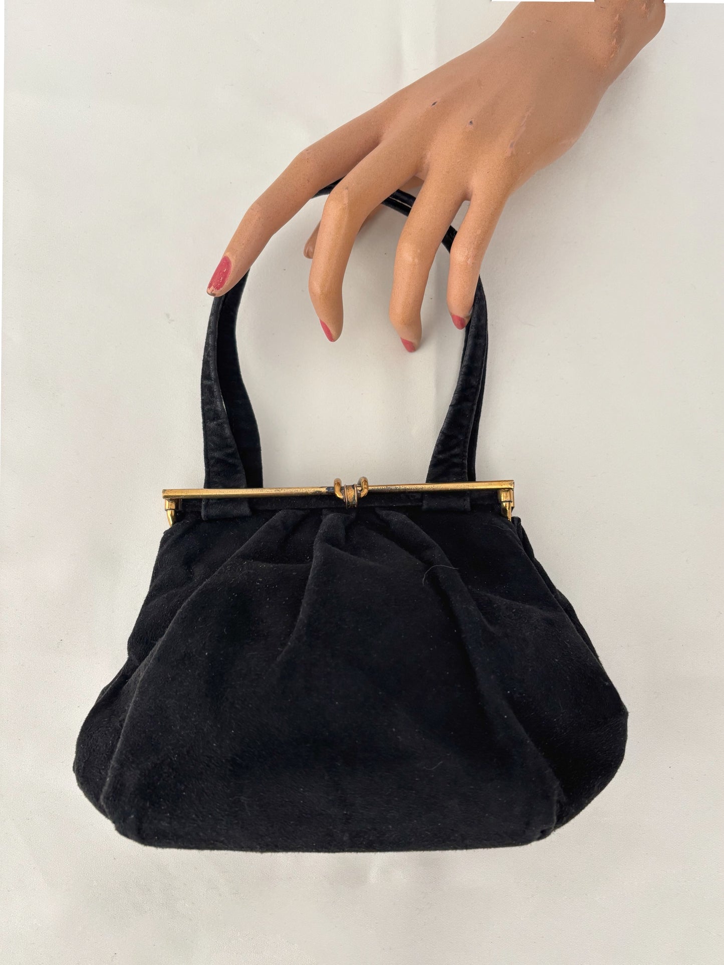 1950s Black Suede Handbag