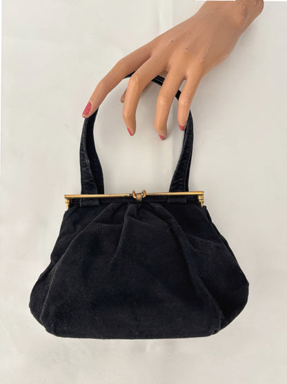 1950s Black Suede Handbag