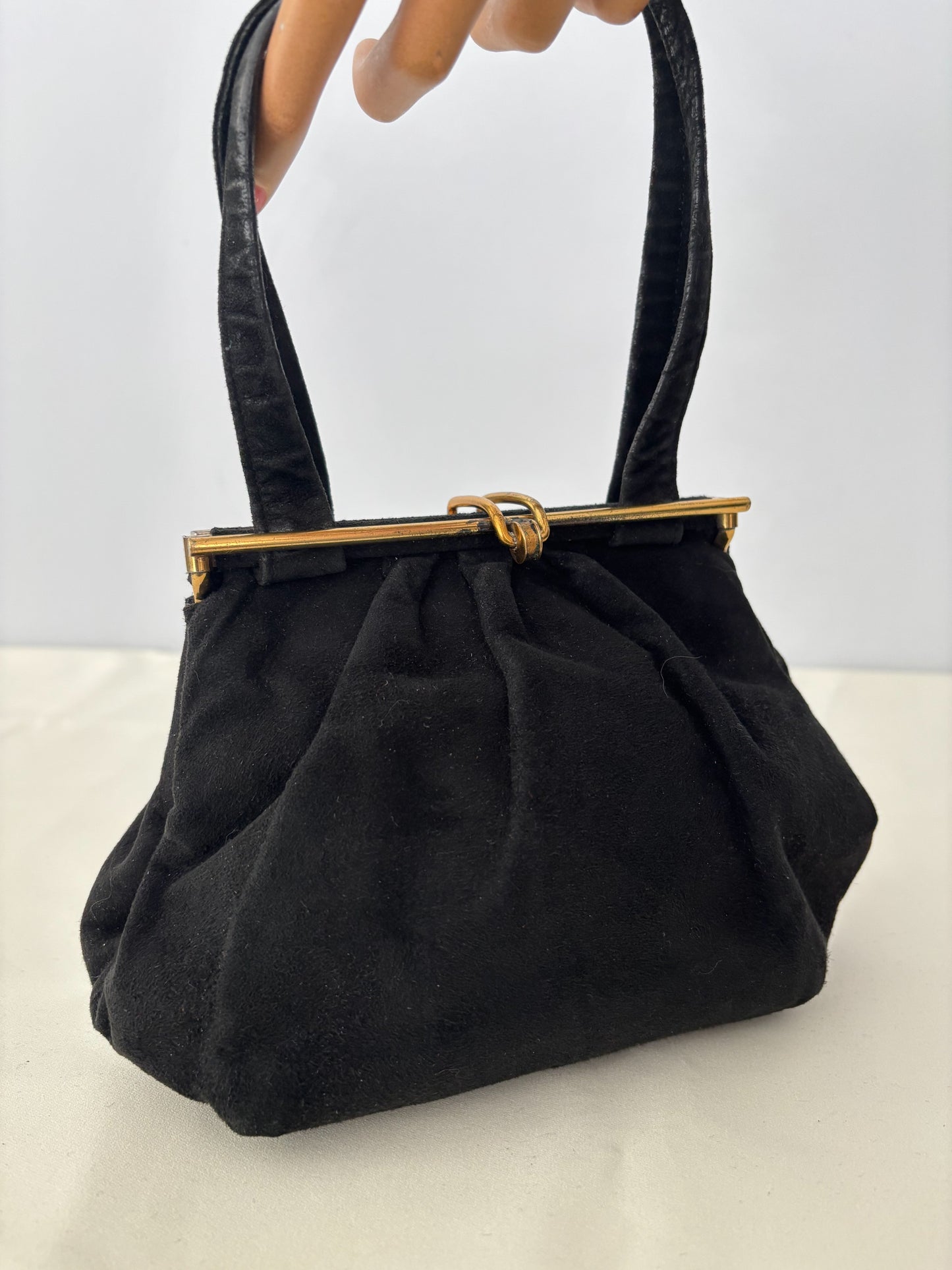 1950s Black Suede Handbag