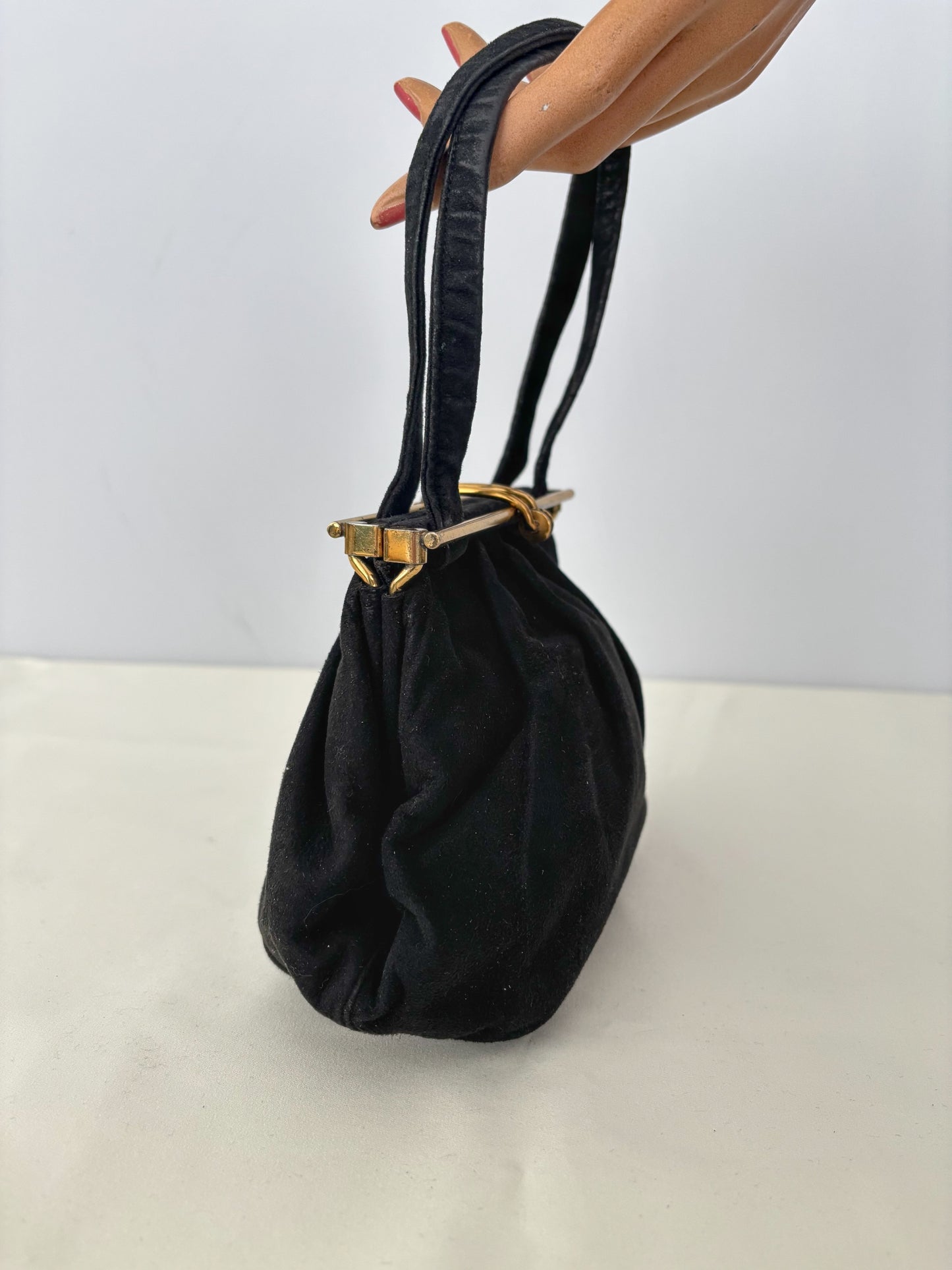 1950s Black Suede Handbag