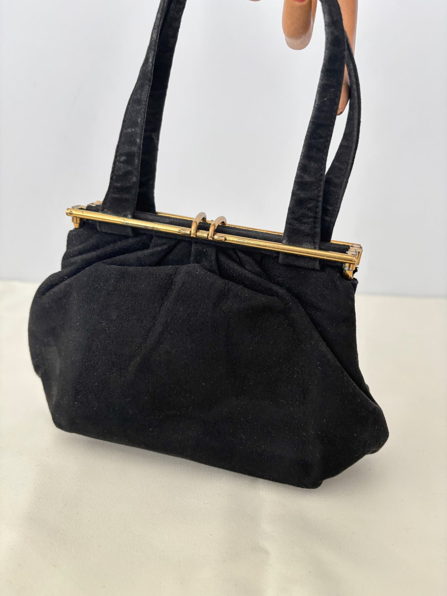 1950s Black Suede Handbag