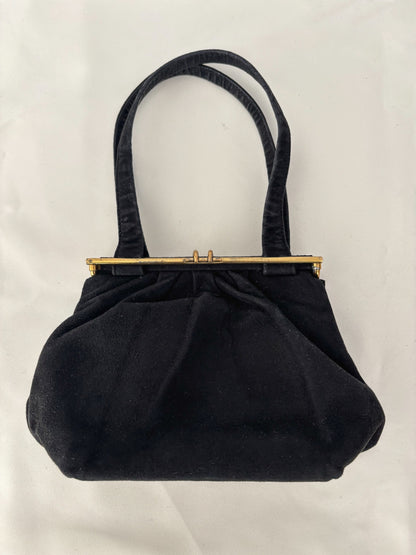 1950s Black Suede Handbag