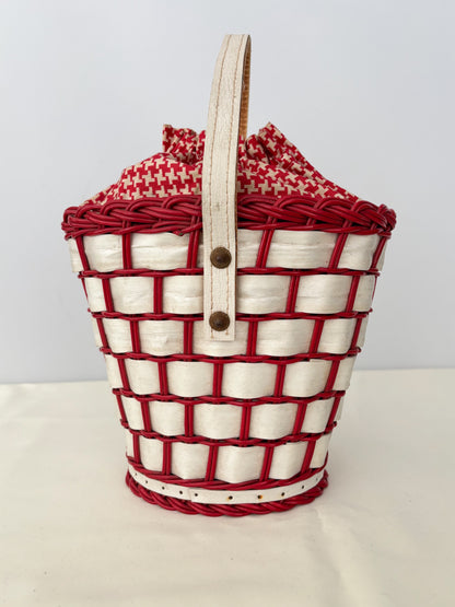 1950s/60s Red And White Drawstring Basket Bag