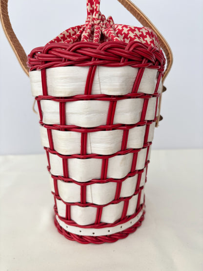1950s/60s Red And White Drawstring Basket Bag