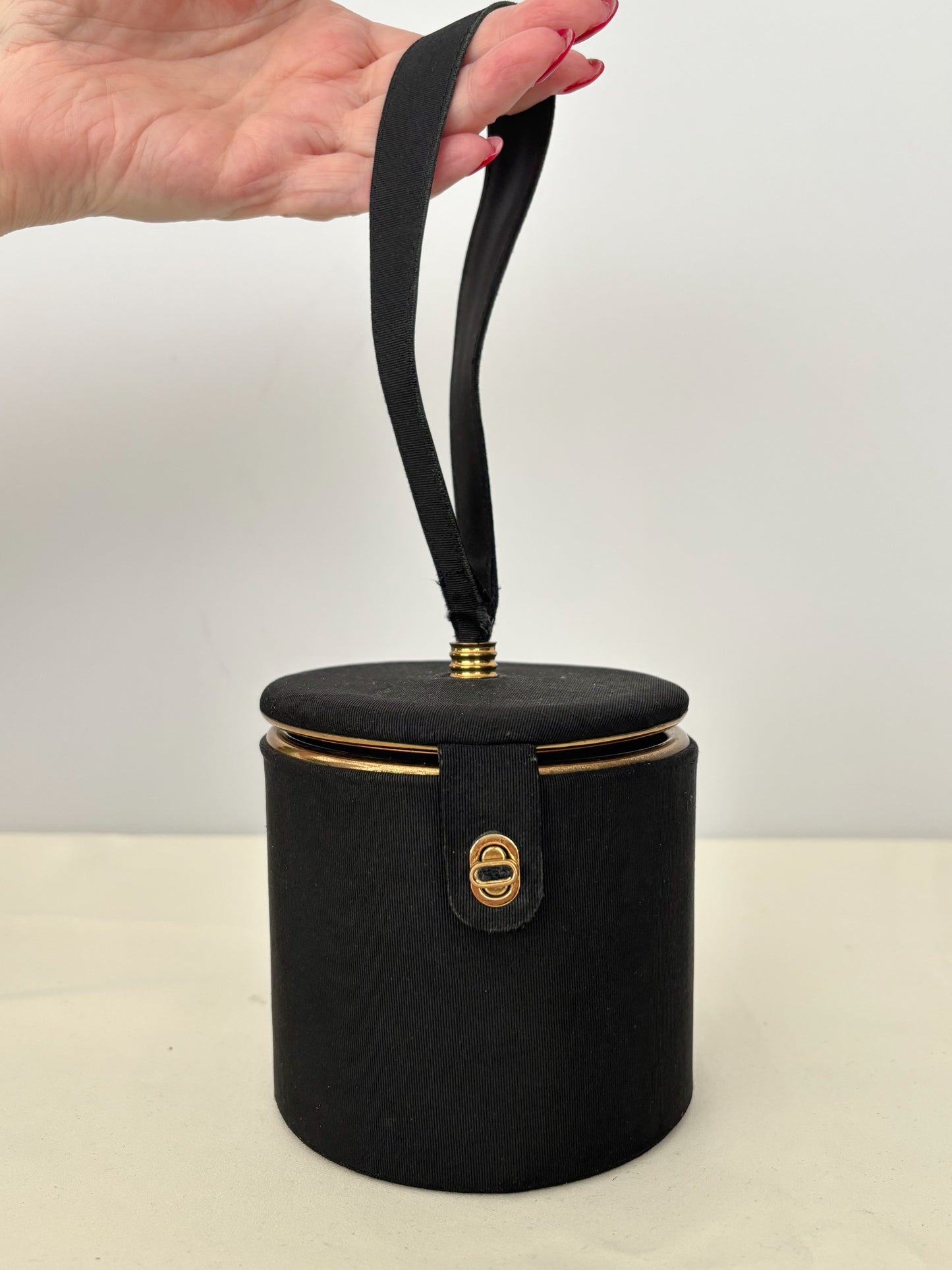 1950s/60s Black Round Vanity Handbag