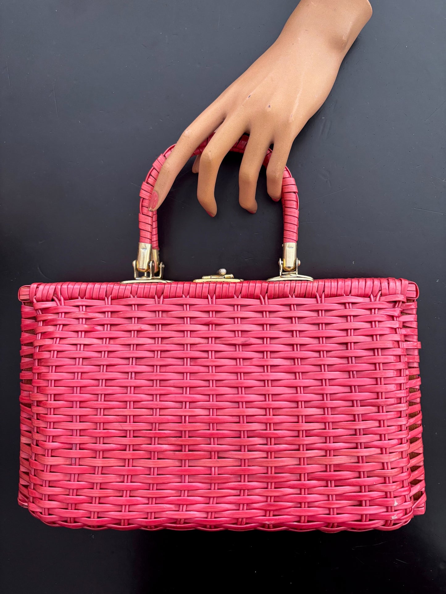 1950s/60s Red Plastic Wicker Handbag