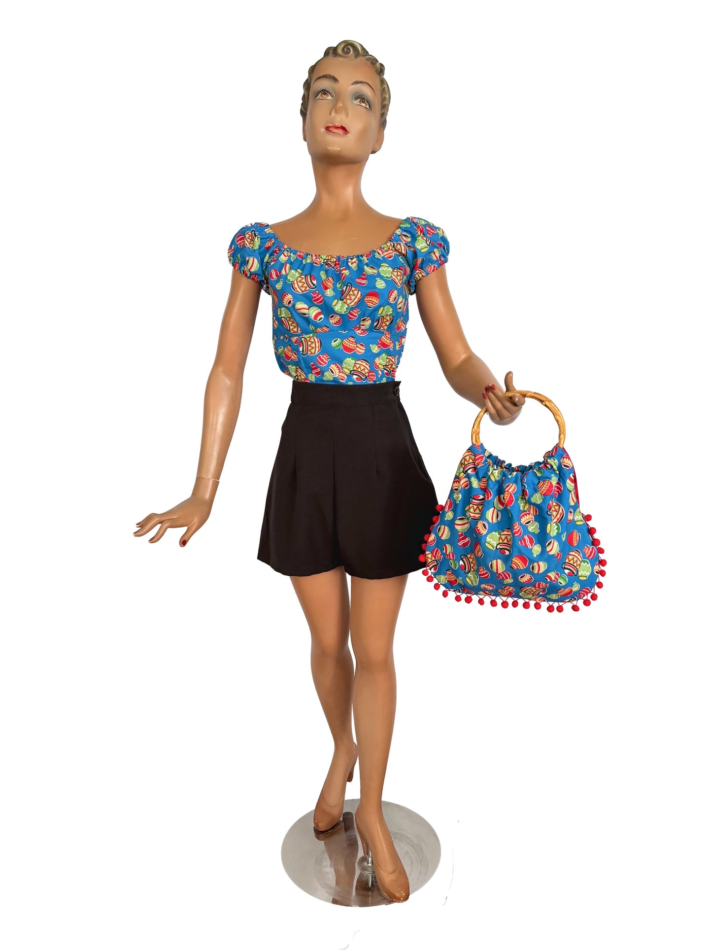 1950s Style Mexican Novelty Bag With Bamboo Handles