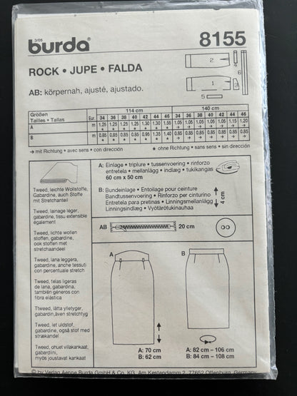 Burda Easy 8155 Pencil Skirt Size 8-20 Sewing Pattern