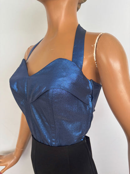 Holly Halter Top Blue Lamé
