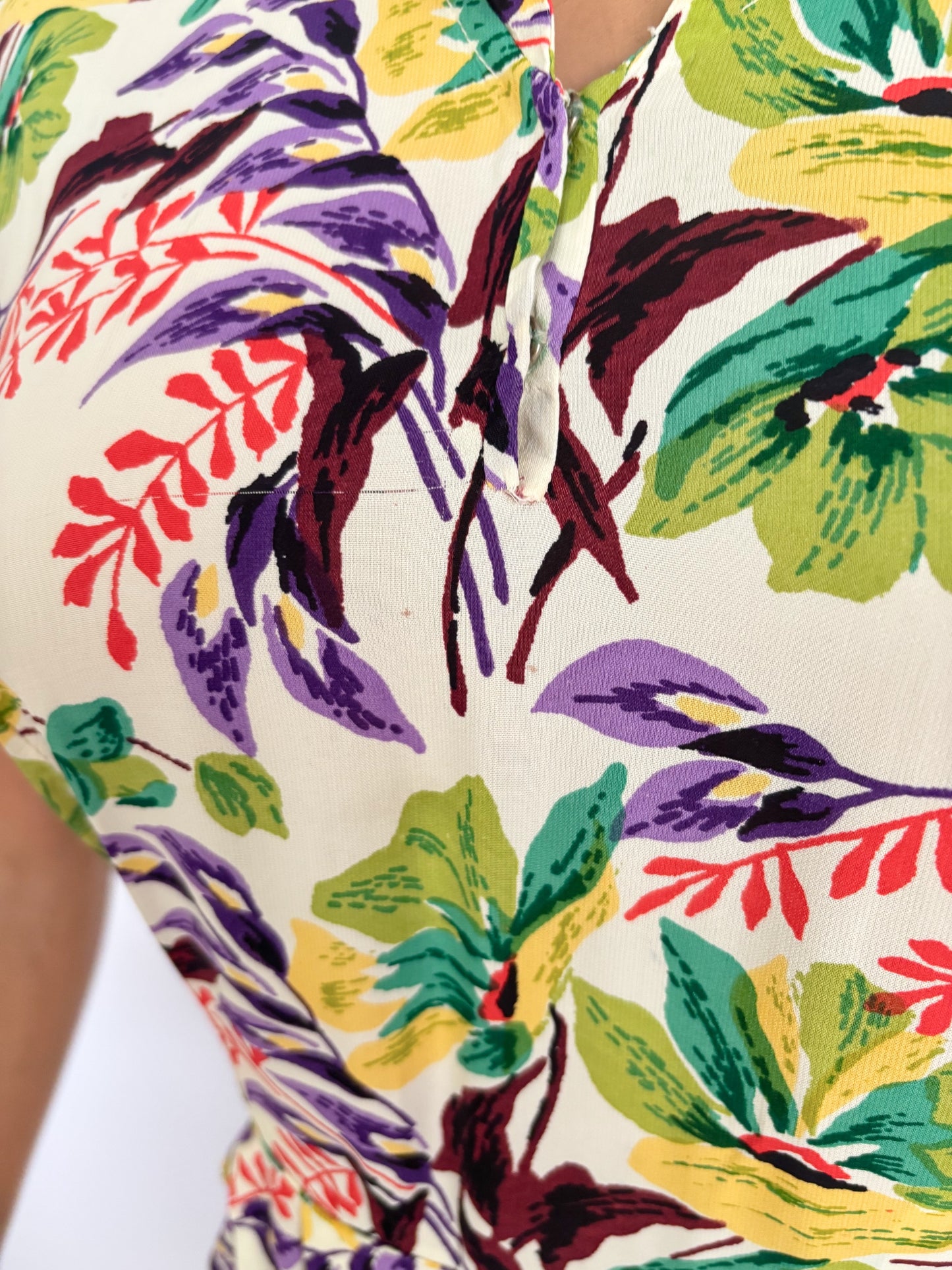 S | 1940s Floral Cold Rayon Day Dress