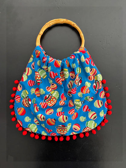 1950s Style Mexican Novelty Bag With Bamboo Handles