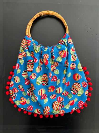 1950s Style Mexican Novelty Bag With Bamboo Handles