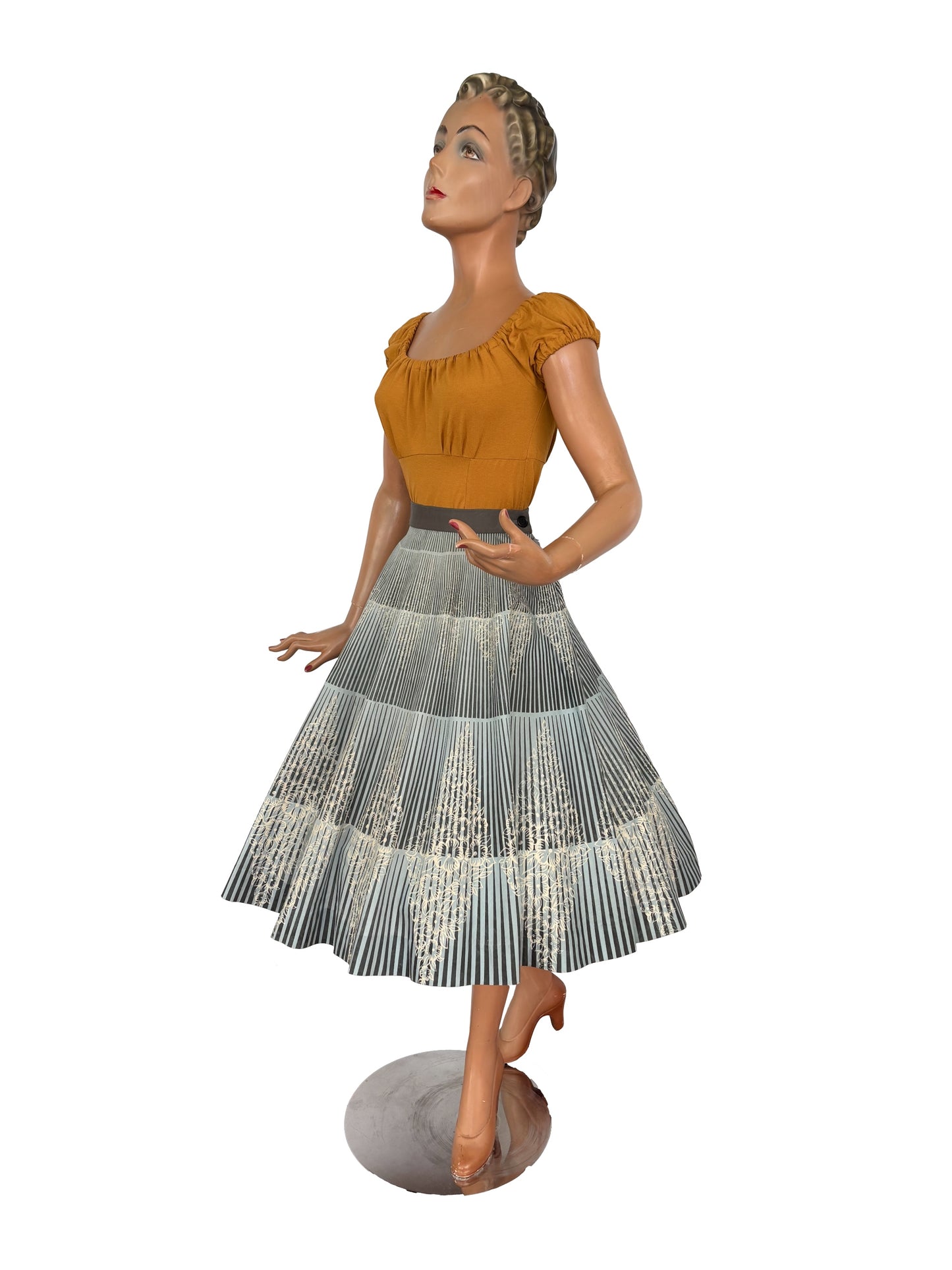 S | 1950s/60s Blue Grey Cotton Circle Skirt