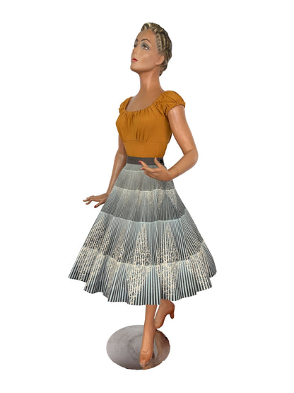 S | 1950s/60s Blue Grey Cotton Circle Skirt