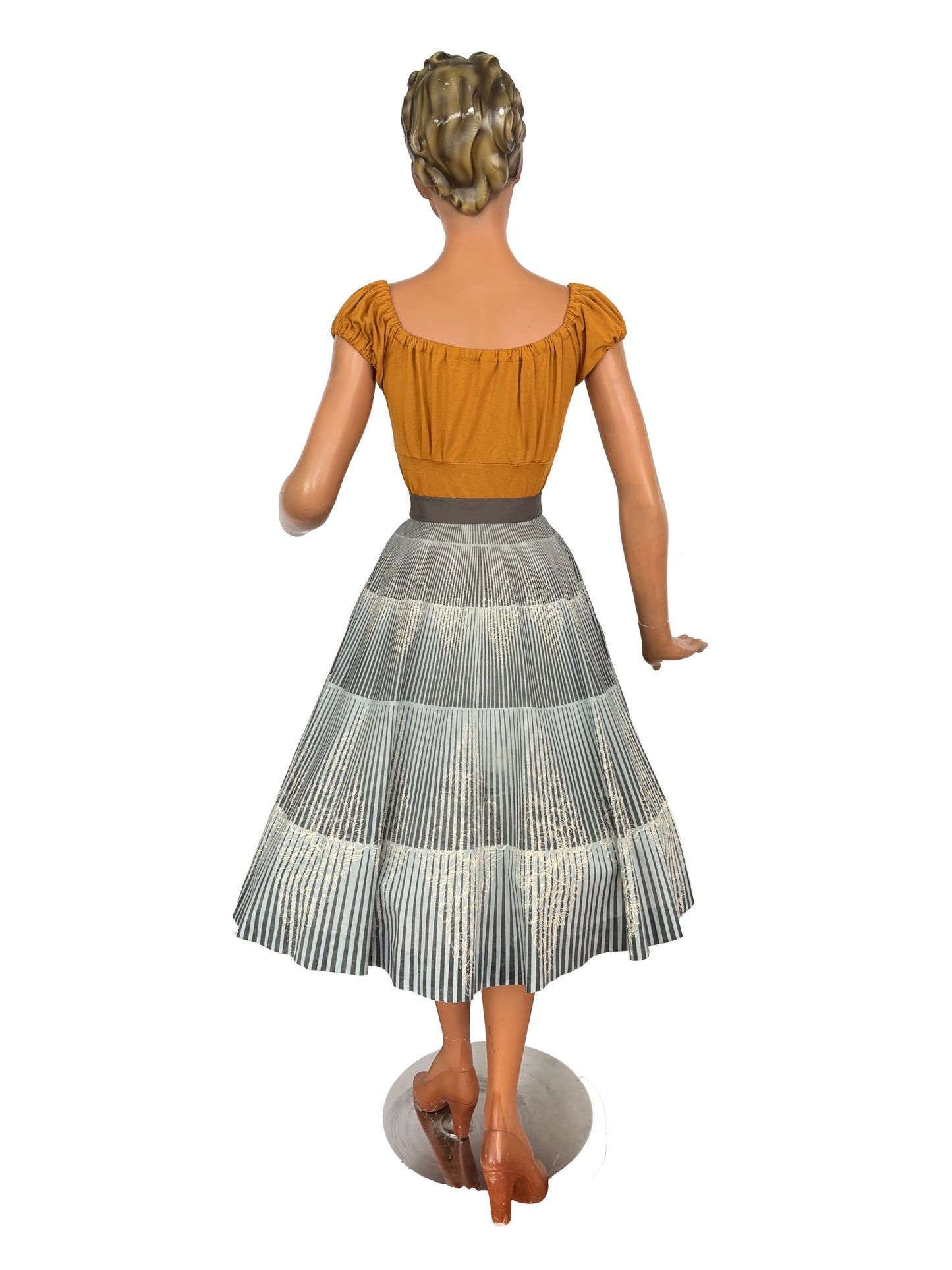S | 1950s/60s Blue Grey Cotton Circle Skirt