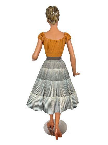 S | 1950s/60s Blue Grey Cotton Circle Skirt