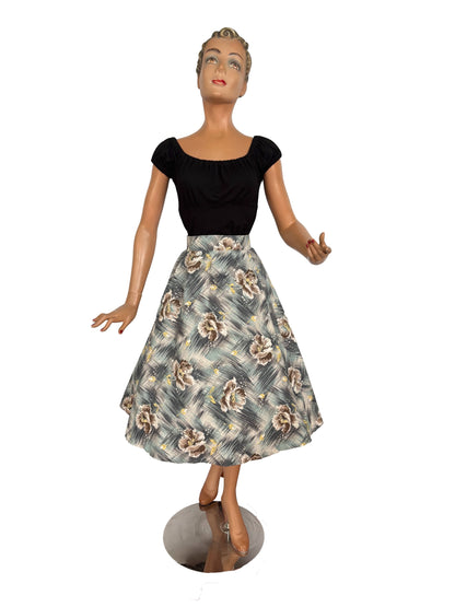 S/M | 1950s/60s Floral Cotton Poplin Circle Skirt