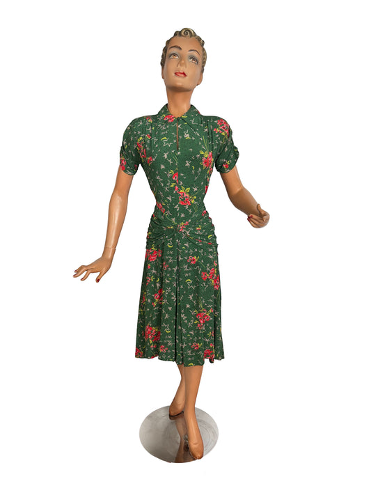 1940s R&K Original Forest Green Cold Rayon Dress | XS/S