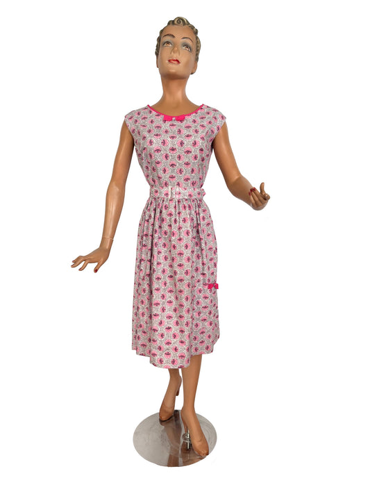 L | 1950s Style Pink Cotton Dress